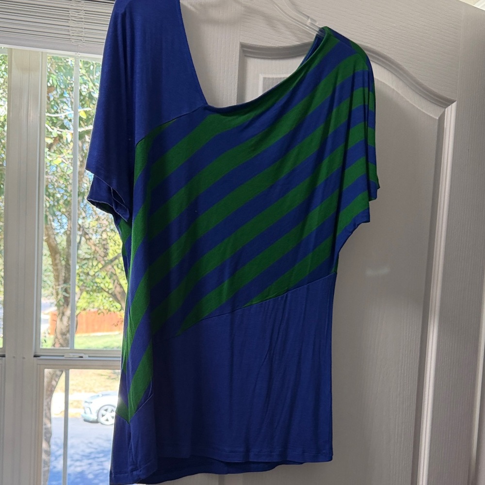 Fenn Wright Manson Blue & Green Diagonal Stripe Short Sleeve Top